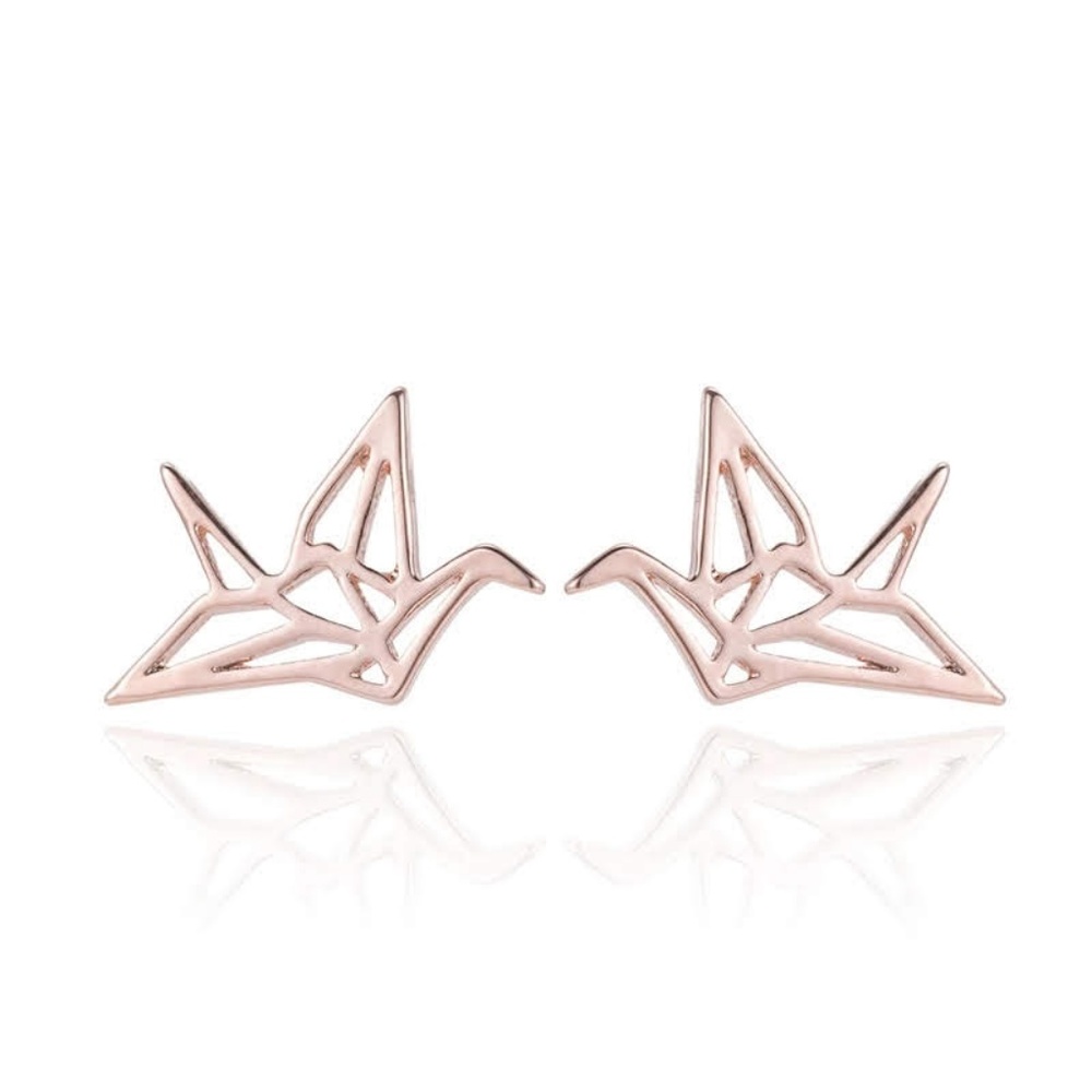 Silver Stainless Steel Origami Paper Crane Laser Cut Stud Earrings - Brand New! - Picture 6 of 8